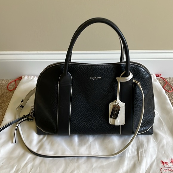 Coach Bleecker Edgepaint Leather Preston Satchel 30165 Silver/Black/White - Picture 4 of 14